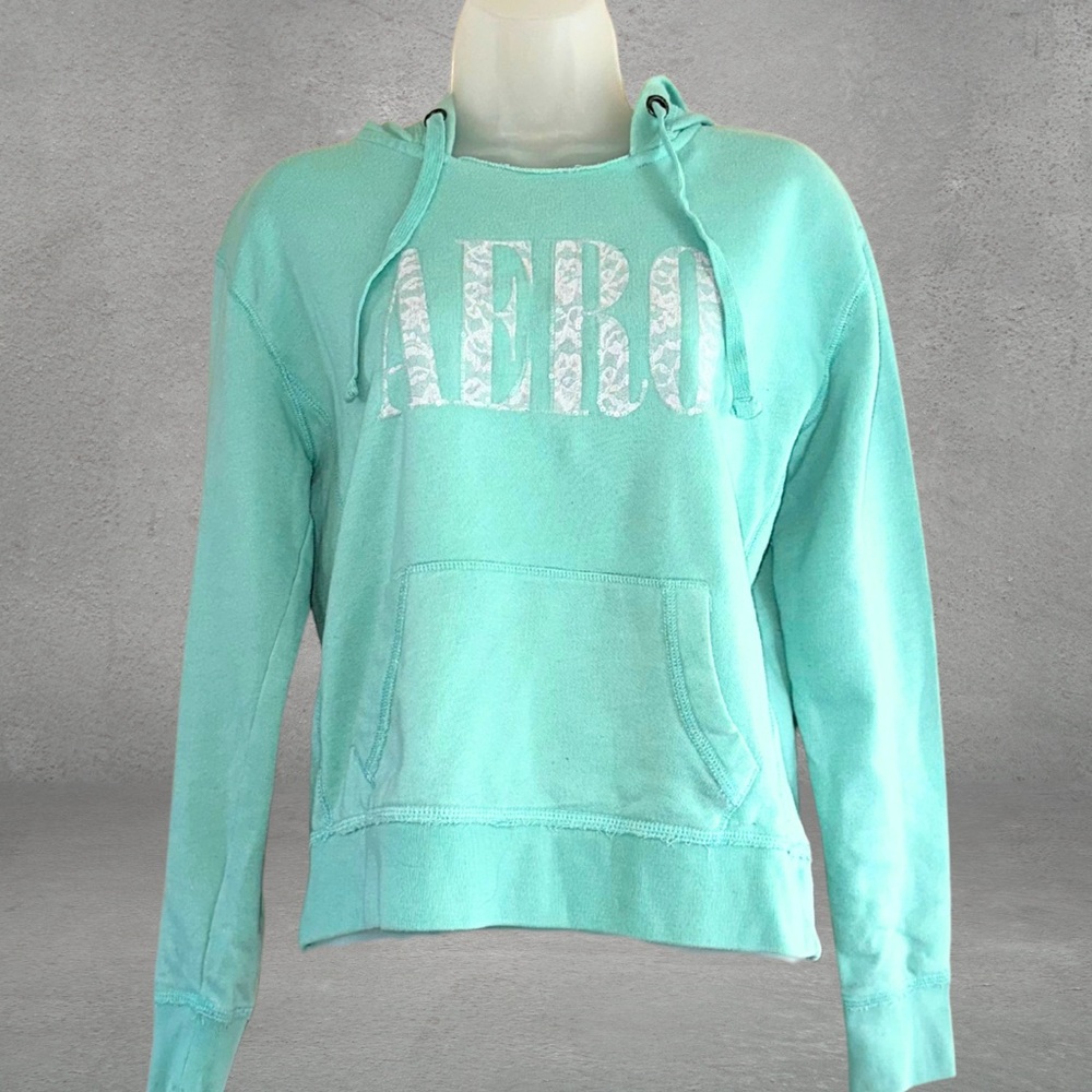 Aeropostale Mint Graphic Crop Hoodie